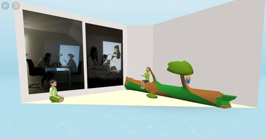 Das Bild zeigt einen Screenshot aus dem virtuellen Ausstellungsraum, der zu Joan Cooney im Rahmen der Ausstellung Metamorphose 2024 an der Pädagogischen Hochschule Schwäbisch Gmünd gezeigt wurde.